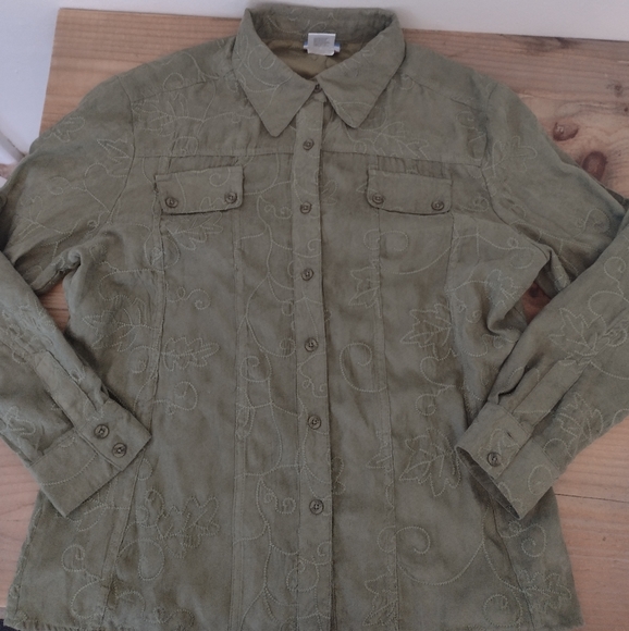 Cre8ions Vintage Faux Suede Button Front Embroidered Shirt / Shacket Size L - Picture 4 of 14